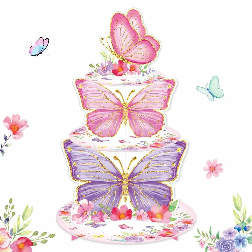 Butterfly Cupcake Tower Stand, Wrappers & Cake Toppers Set Party Decoration Set Babs