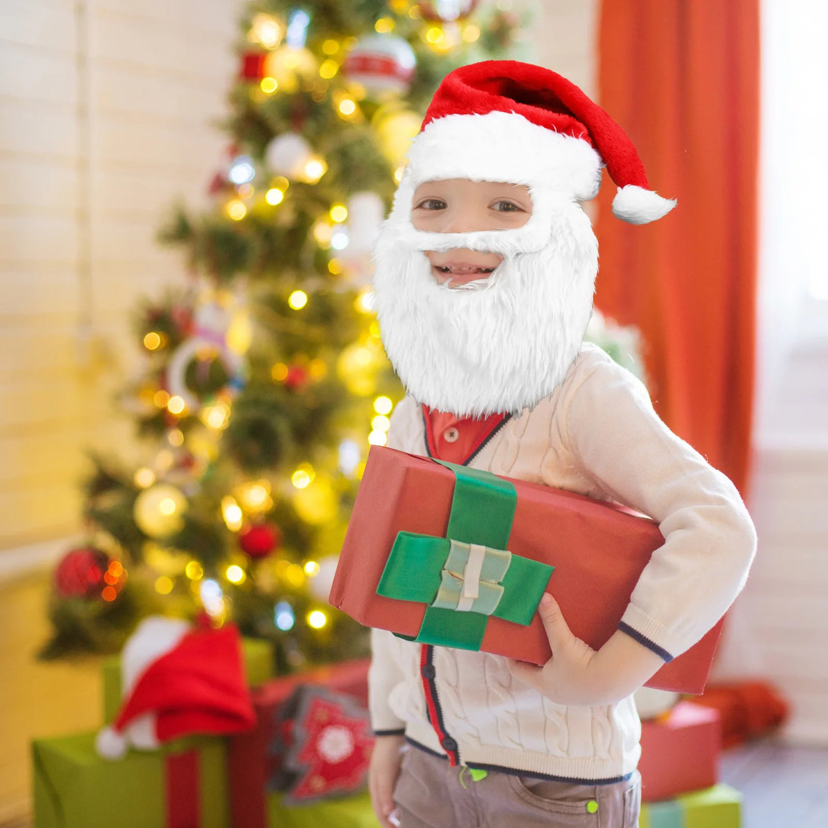 Santa Claus Christmas Hat with Plush Beard | Festive Costume Costume Hat Set Babs