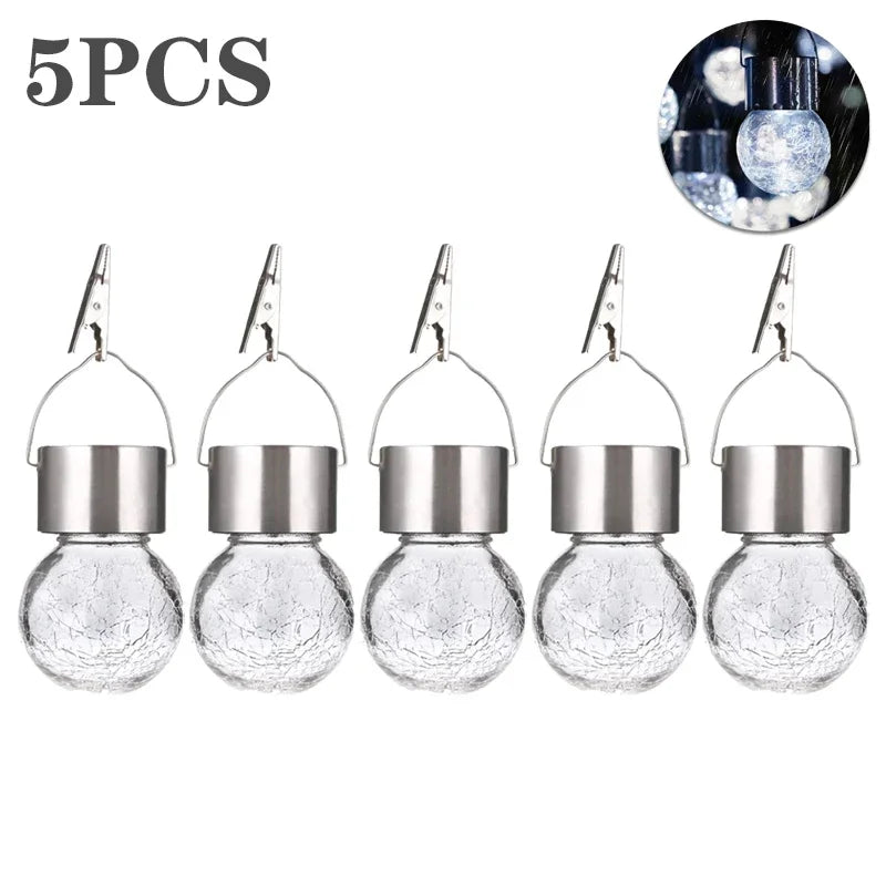 Solar Hanging Garden Lights – LED Cracked Glass Ball Lanterns Solar Garden Lantern Babs White-5PCS
