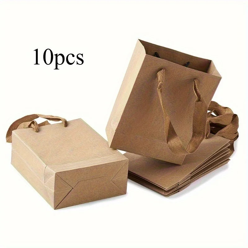 10pcs Brown Kraft Paper Bags with Nylon Handles | Gift & Shopping Kraft Paper Gift Bags Babs 10pcs