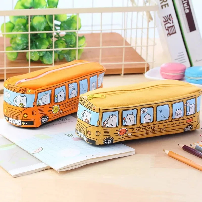 Cartoon Bus Canvas Pencil Case – Large Capacity, 3 Colors Pencil Case Babs
