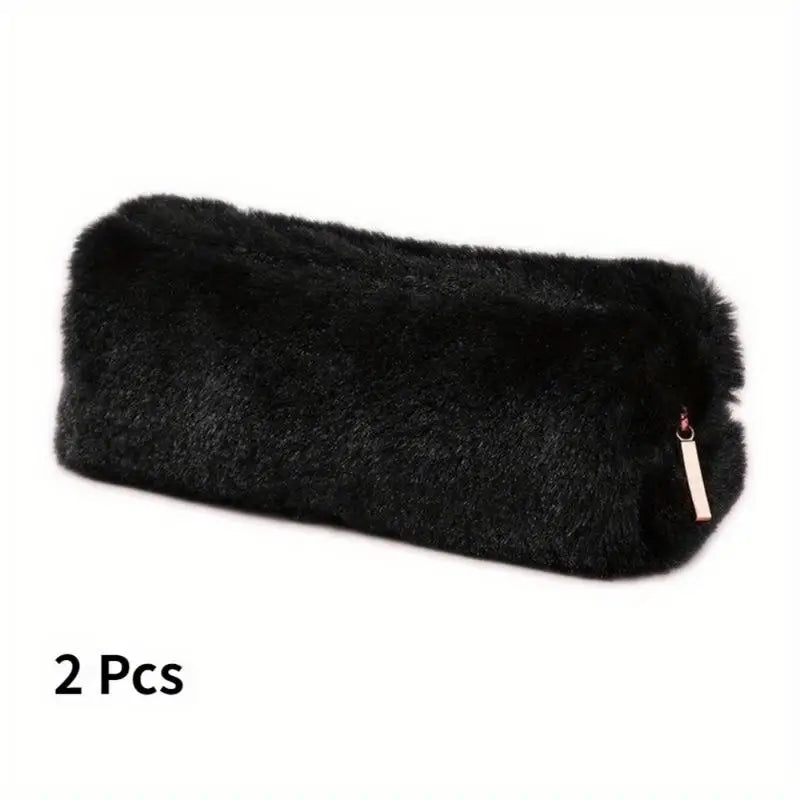 2-Pack Plush Pencil & Makeup Bag – Travel Organizer Pouch Makeup & Pencil Bag Babs Black-2Pcs