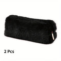 2-Pack Plush Pencil & Makeup Bag – Travel Organizer Pouch Makeup & Pencil Bag Babs Black-2Pcs