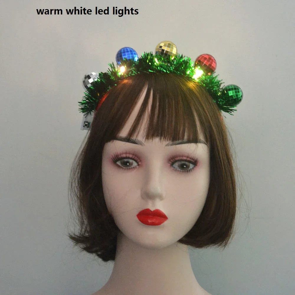 LED Snowflake Holiday Party Headband – Girls & Adults Glow LED Party Headband Babs warm white lights