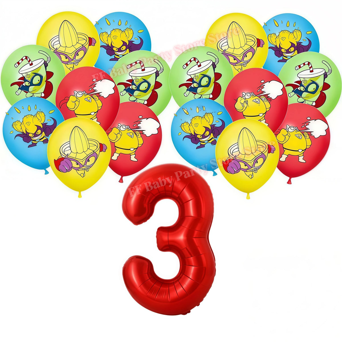 Superthings Party Balloons, Cake Toppers & Backdrop Set – 6pcs Party Decoration Set Babs 17pcs balloons-3 others