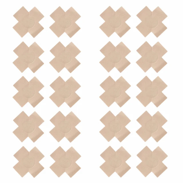 20pc Black Satin Cross Nipple Covers – Adhesive Breast Pasties Nipple Cover Pasties Babs 20PCS Beige One size