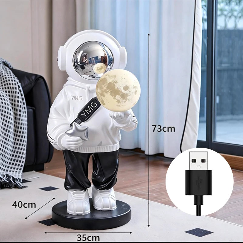 Astronaut Landing Resin Figurine | Modern Home Décor Sculpture Decorative Figurine Babs White-with Light