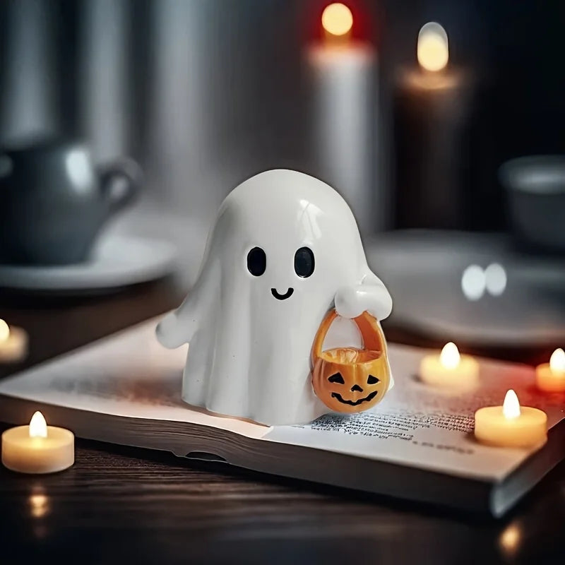 Cute Anime Pumpkin Statue – Halloween Home Décor, White Decorative Figurine Babs