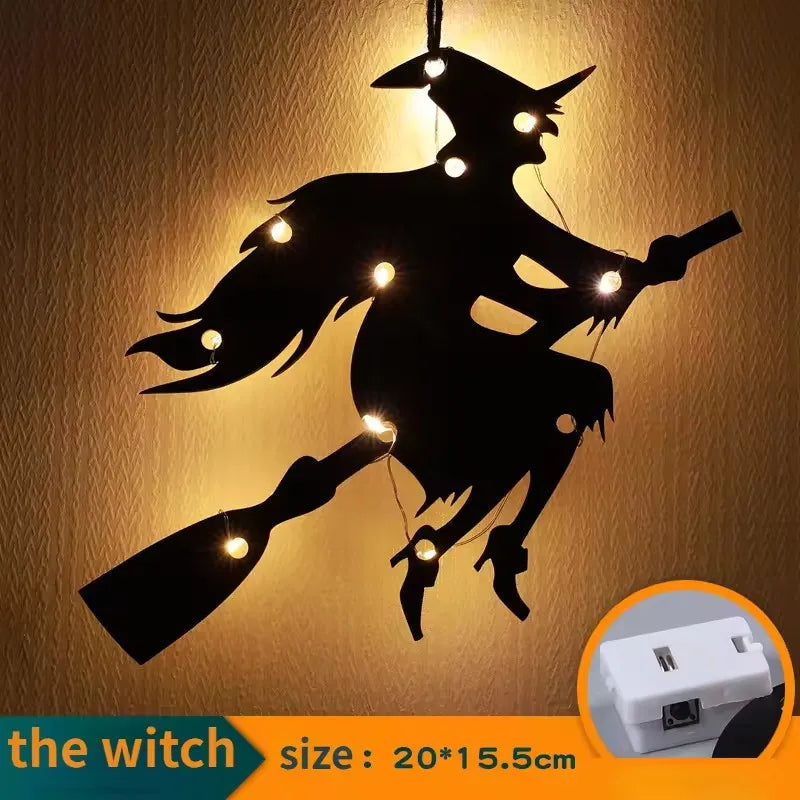 10 LED Halloween Hanging Decoration – Castle, Witch & Ghost Halloween Hanging Decor Babs H