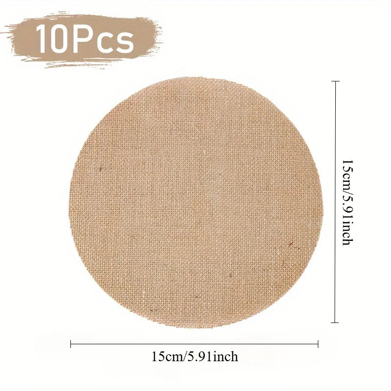 Round Burlap Jute Placemats – Rustic Natural Table Mats Woven Table Placemat Babs 10Pcs