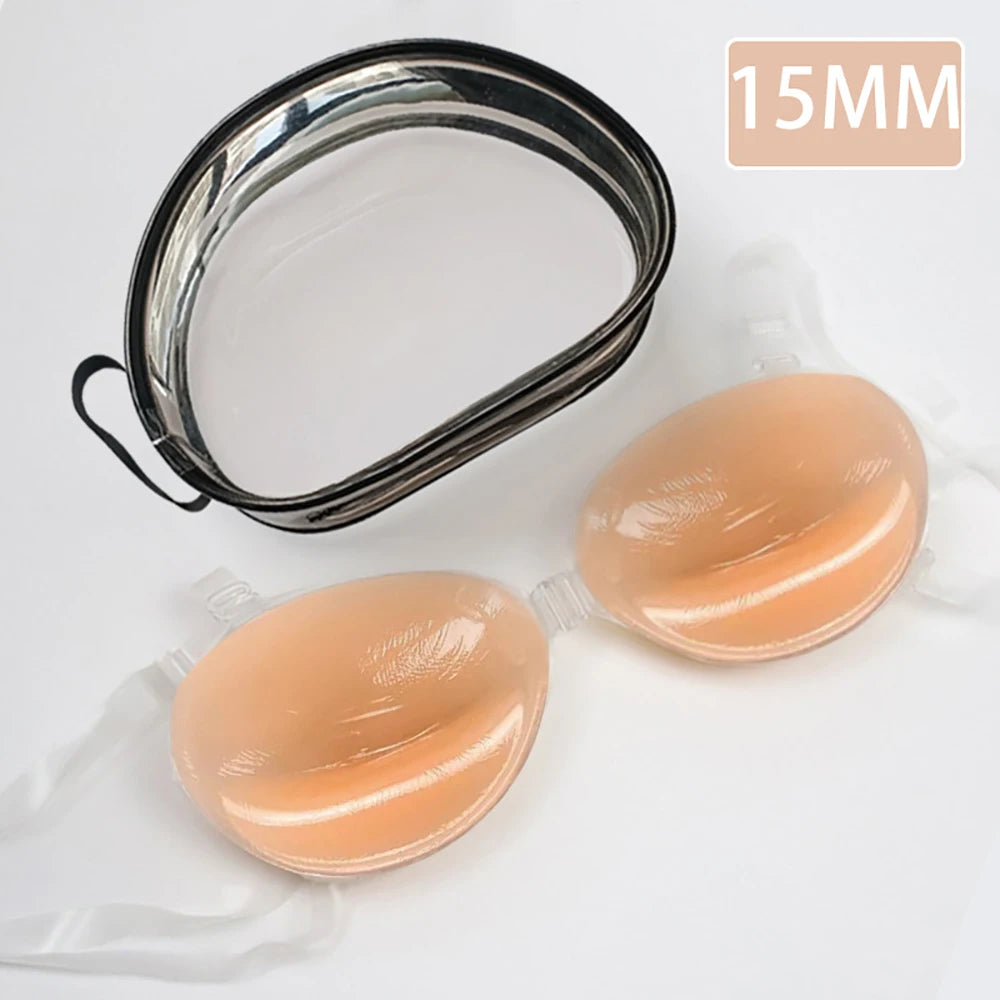 Strapless Sticky Bra Silicone Nipple Cover – Invisible Reusable Adhesive Silicone Bra Babs 15MM With Bag L