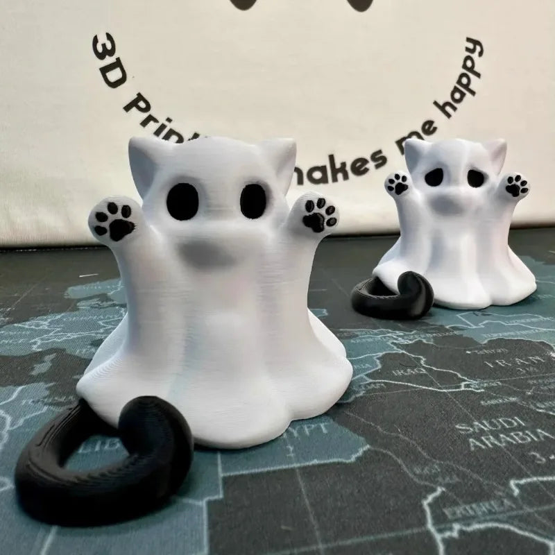 Mini Kitten Ghost Halloween Ornaments – Cute Cat Desktop Decor Halloween Figurine Babs
