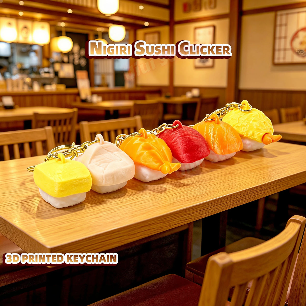 Sushi 3D Printed Clicker Keychain – Cute Fidget Bag Charm Gift Fidget Clicker Keychain Babs