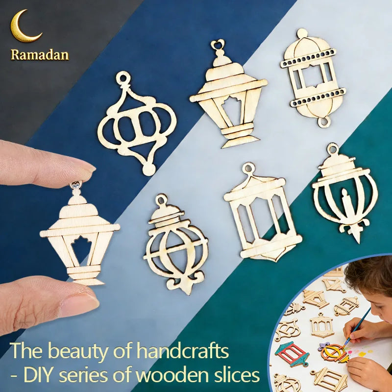 50pcs Ramadan Wooden Lantern Slices DIY Eid Mubarak Ornaments DIY Craft Ornaments Babs