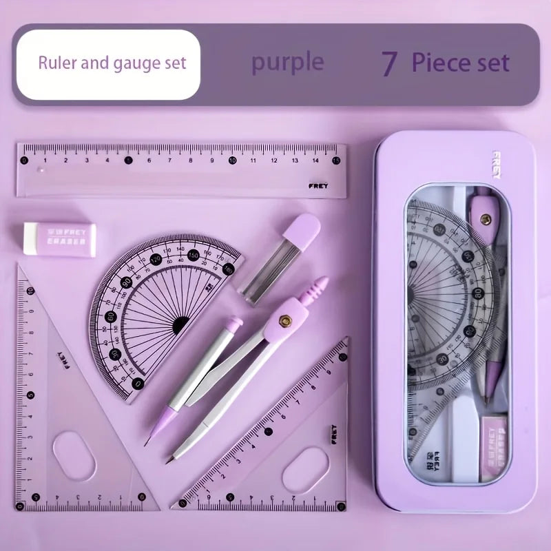 7-in-1 Measuring & Drawing Tool Set – Compass, Protractor, Ruler Drawing Tool Set Babs PURPLE