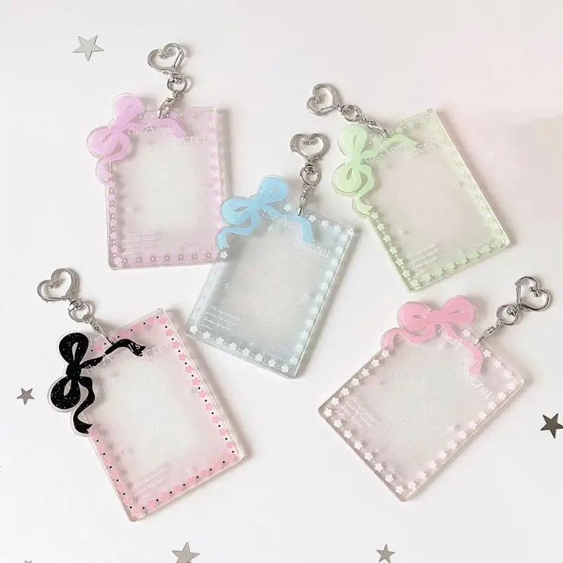 Glitter Acrylic Photocard Holder – Cute Bow Heart Keychain Photocard Keychain Holder Babs