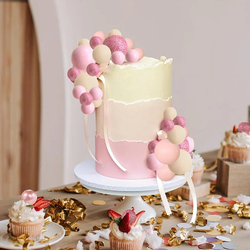 48Pcs Pink Foam Ball Cake Toppers – Party & Wedding Décor Cake Topper Set Babs