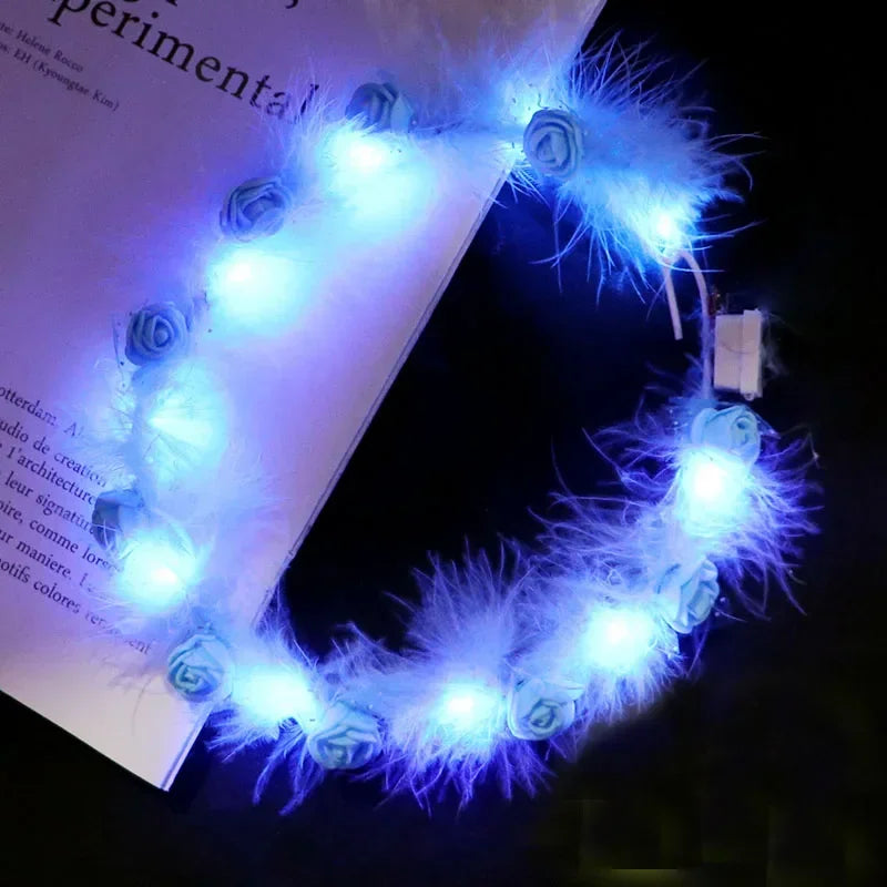 12-Pack LED Fairy Feather Rose Headbands – Glow Party Favors LED Party Headband Babs