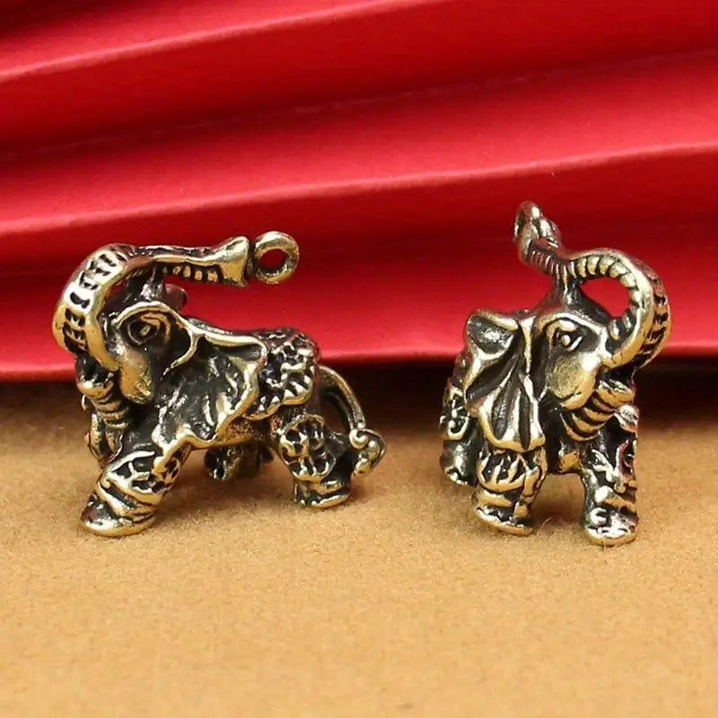 2pcs Brass Elephant Couple Desktop Ornament – Unique Home Decor Desktop Figurine Set Babs