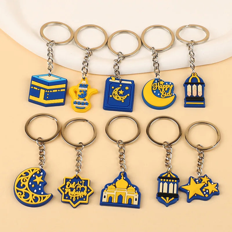 10pcs Eid Mubarak Keychains Moon Castle Ramadan 2026 Party Gifts Festive Keychain Set Babs