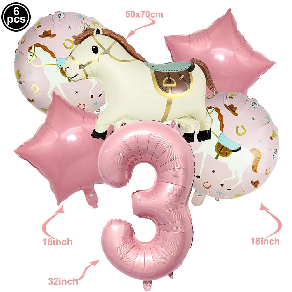 Boho Horse Birthday Party Banner & Foil Balloons Decor Set Party Decoration Set Babs WHITE
