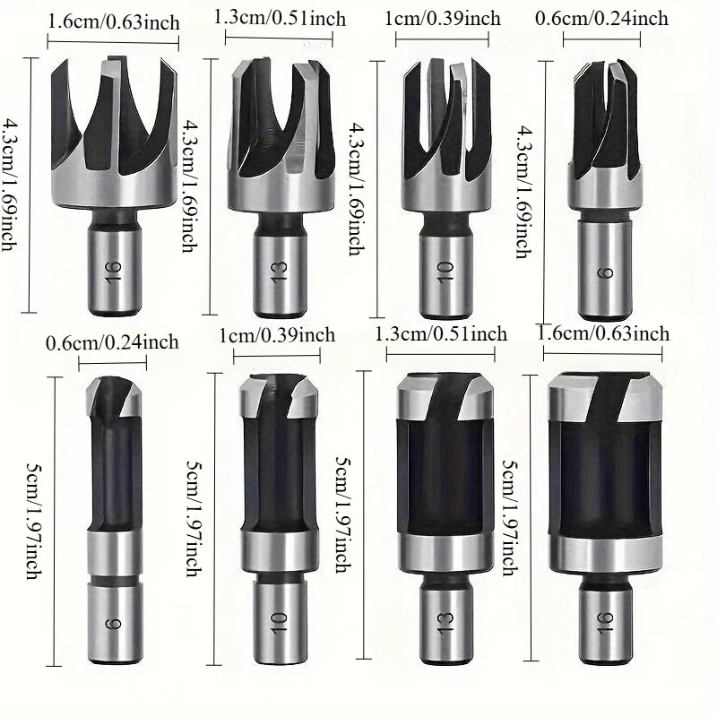 8-Pc Wood Hole Plug Cutter Set – High Carbon Steel Woodworking Wood Plug Cutter Set Babs