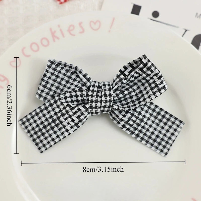 Red & White Checkered Bow Hair Clips – Polyester Hairpins Bow Hair Clips Babs