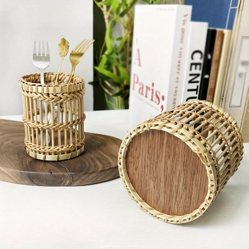 Hand-Woven Rattan Pen Holder & Stationery Organizer Rattan Pen Holder Babs
