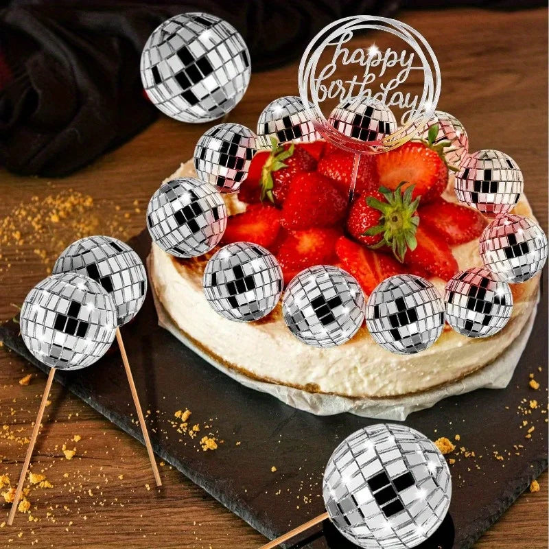 10pcs Mirror Ball Cake Toppers – Birthday Party Decoration Picks Cake Topper Picks Babs