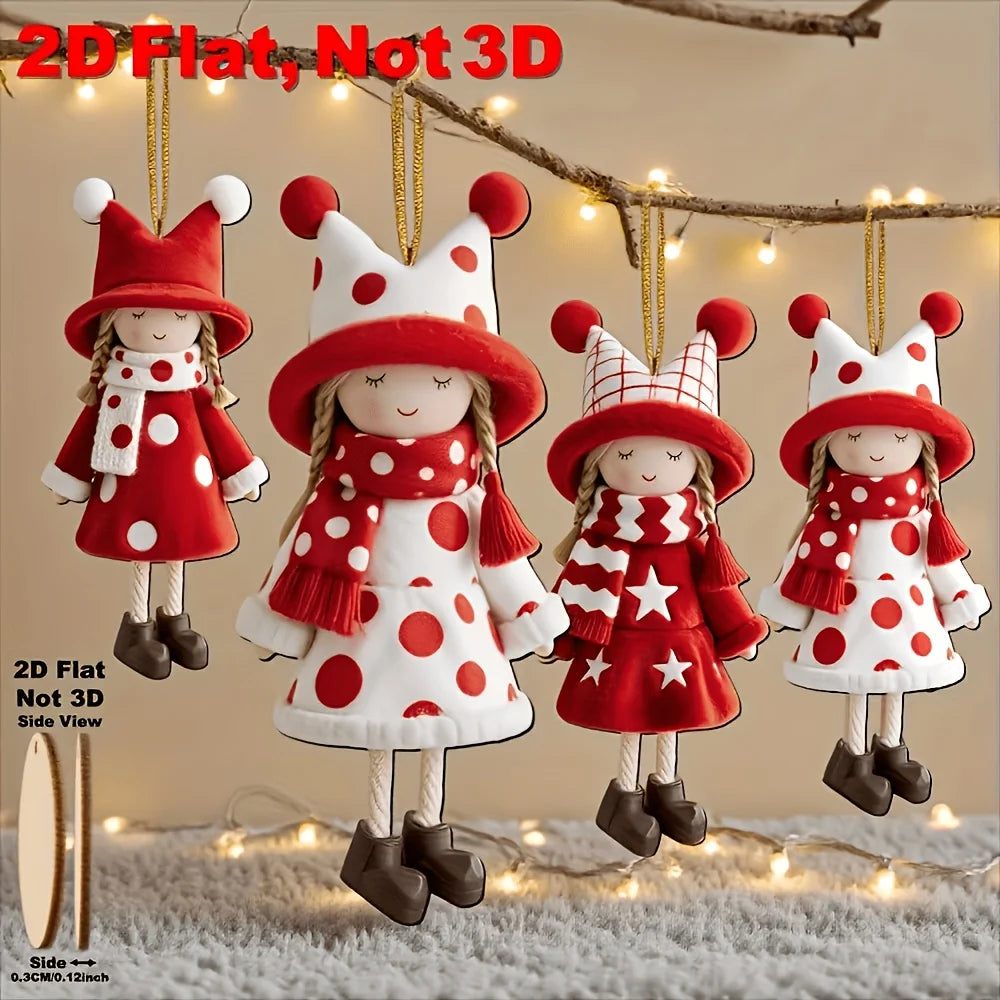 16PCS Wooden Christmas Hat Hanging Ornaments – Red & White Christmas Ornaments Babs