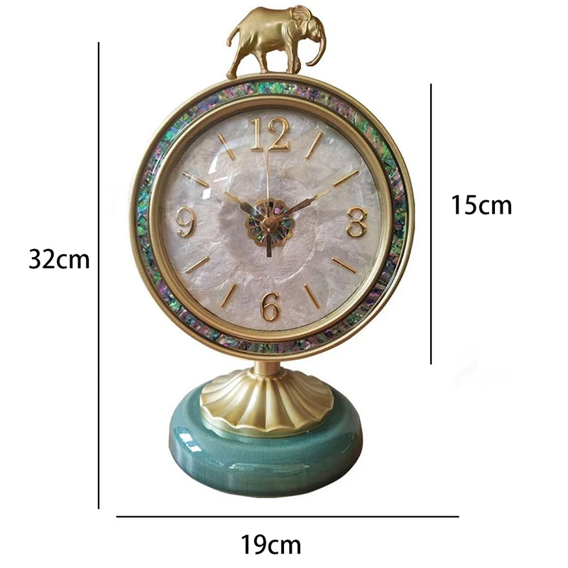 Vintage Silent Table Clock – Nordic Luxury Metal Desk Clock Decorative Desk Clock Babs Shell Dial