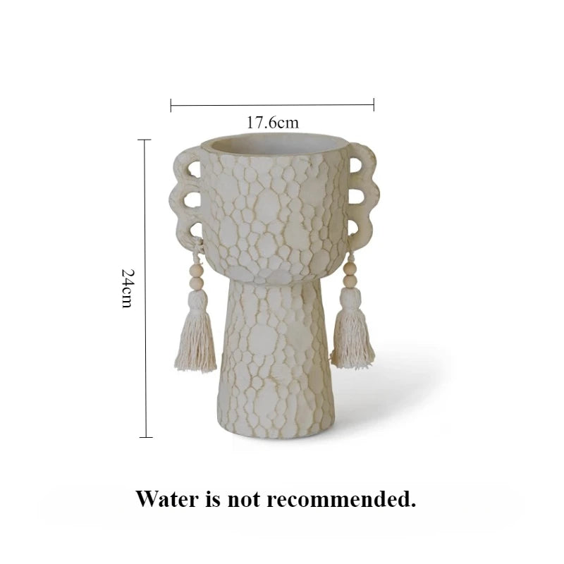 Modern Cement Tassel Vase – Minimalist Indoor Planter Decor Decorative Cement Vase Babs Cement Vase-High
