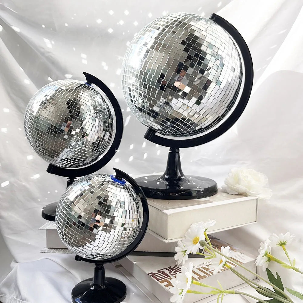 Silver Mirror Earth Globe with Black Base – Desktop Décor Gift Decorative Globe Babs