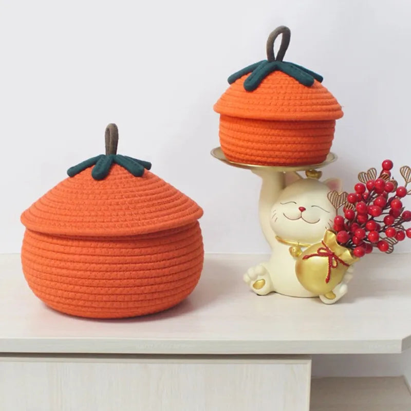 Halloween Woven Pumpkin Basket with Lid | Candy & Gift Basket Halloween Storage Basket Babs