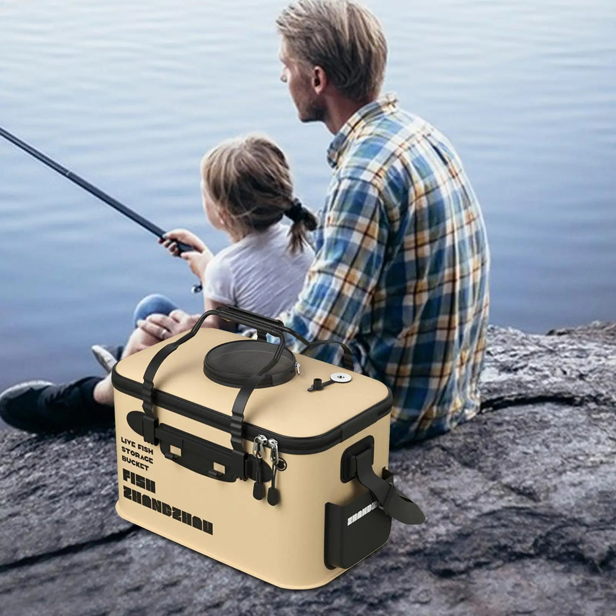 Foldable Live Fish Bucket 12/22L EVA with Net Cover & Handle Fishing Bucket Babs
