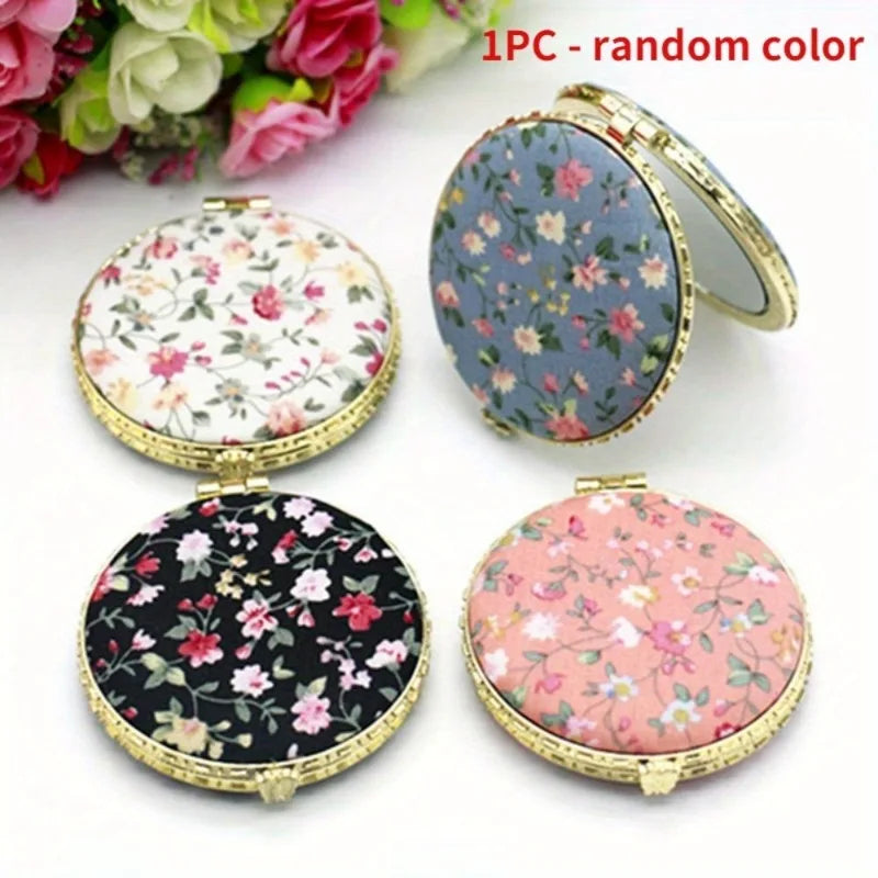 Mini Foldable Makeup Mirror – Chinese Floral Two-Sided Compact Compact Makeup Mirror Babs circle-random color