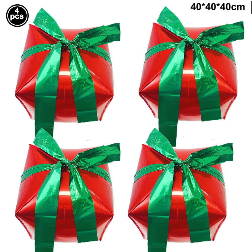 Christmas Gift Box Foil Balloons Red Green Gold Silver 2/4pcs Foil Party Balloons Babs Dark Khaki As pictures show