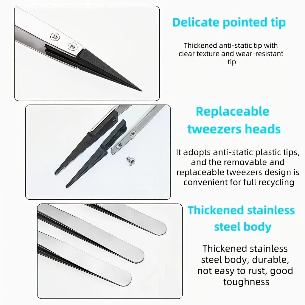 Anti-Static Carbon Fiber Tweezers 2-Pack | ESD-Safe Precision Precision Tweezers Babs