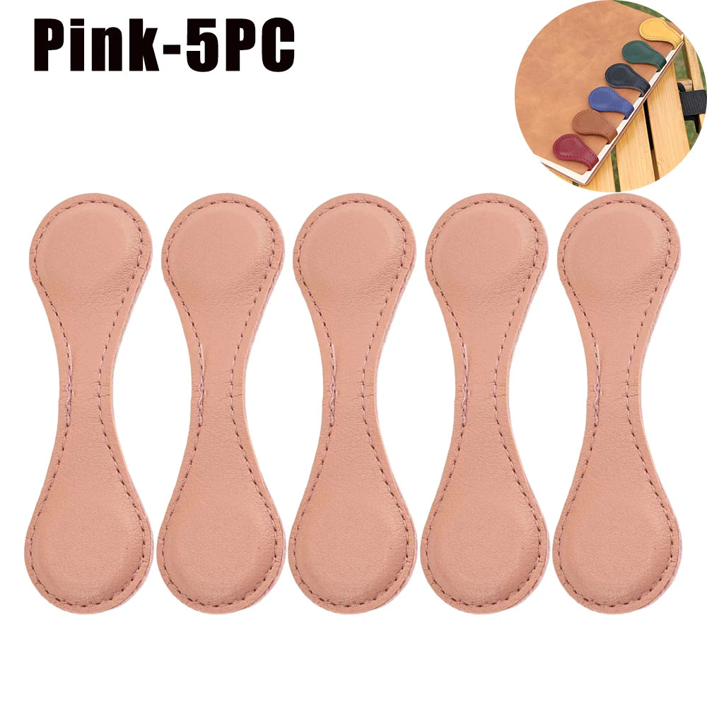 Vintage PU Leather Magnetic Bookmark – Handmade Double-Sided Decorative Bookmark Babs Pink-5PC