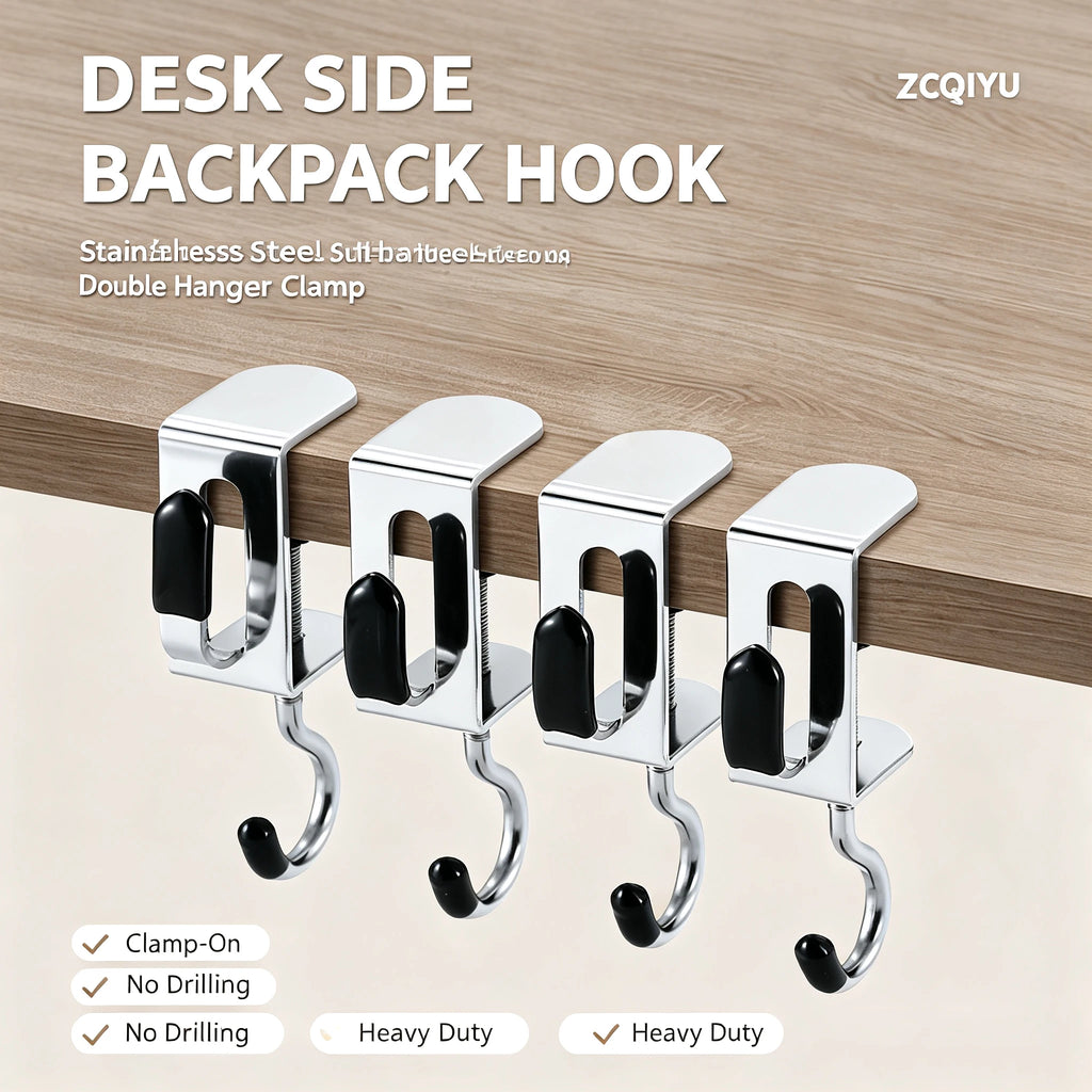 No-Drill Adjustable Desk Edge Hook – Bag & Headphone Organizer Desk Organizer Hook Babs