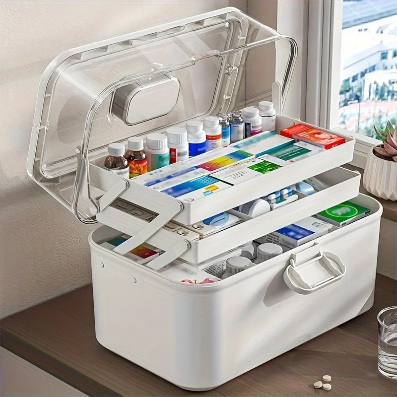 3-Tier Portable Medicine Organizer with Leather Handle Medicine Organizer Babs
