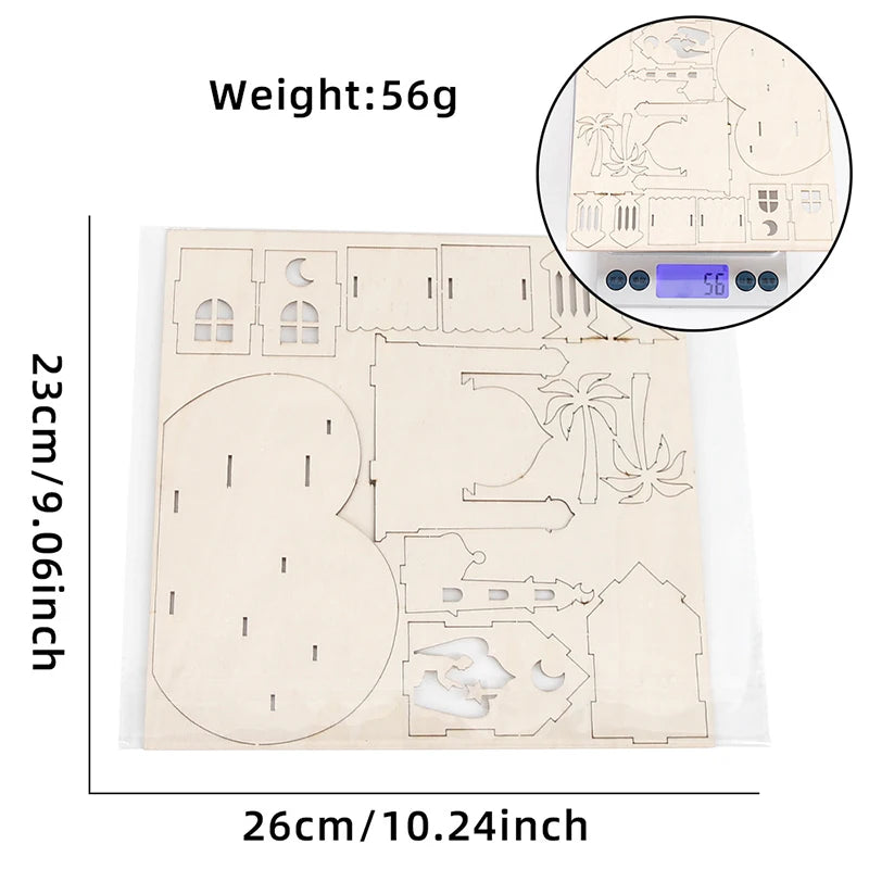 Wooden Ramadan Castle DIY Puzzle – Eid Mubarak Table Decor Holiday Wood Puzzle Babs