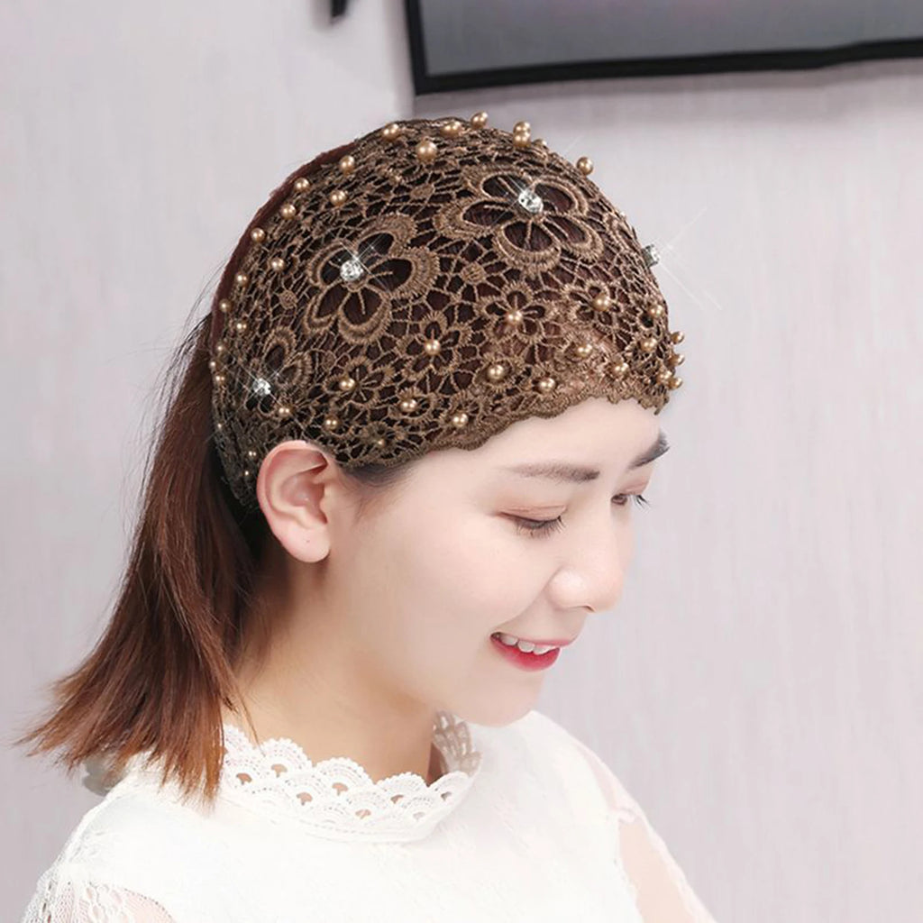 Women's Wide Hollow Headband – Rhinestone & Pearl Flower Women's Hair Headband Babs