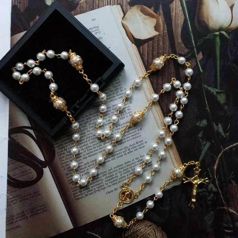Saint Benedict Rosary Necklace | Prayer Beaded Crucifix Cross Rosary Necklace Babs