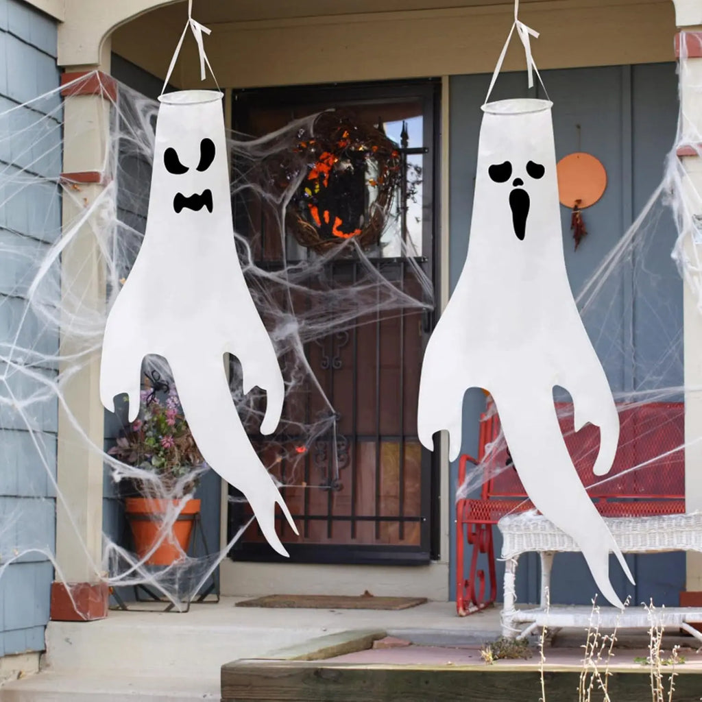 Halloween LED Ghost Windsock Decorations – 6 Pack Light Up Halloween Hanging Decor Babs