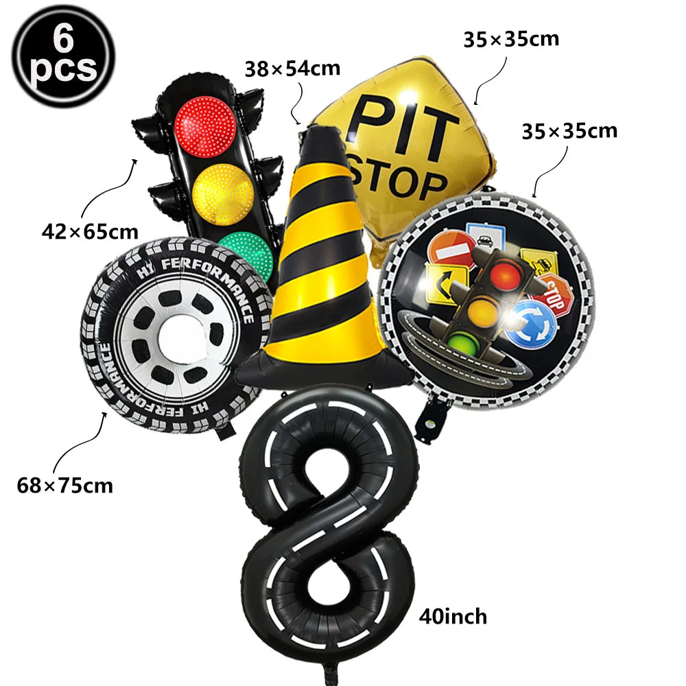 6-Piece Race Car Balloon Kit – Racing Birthday Party Decor