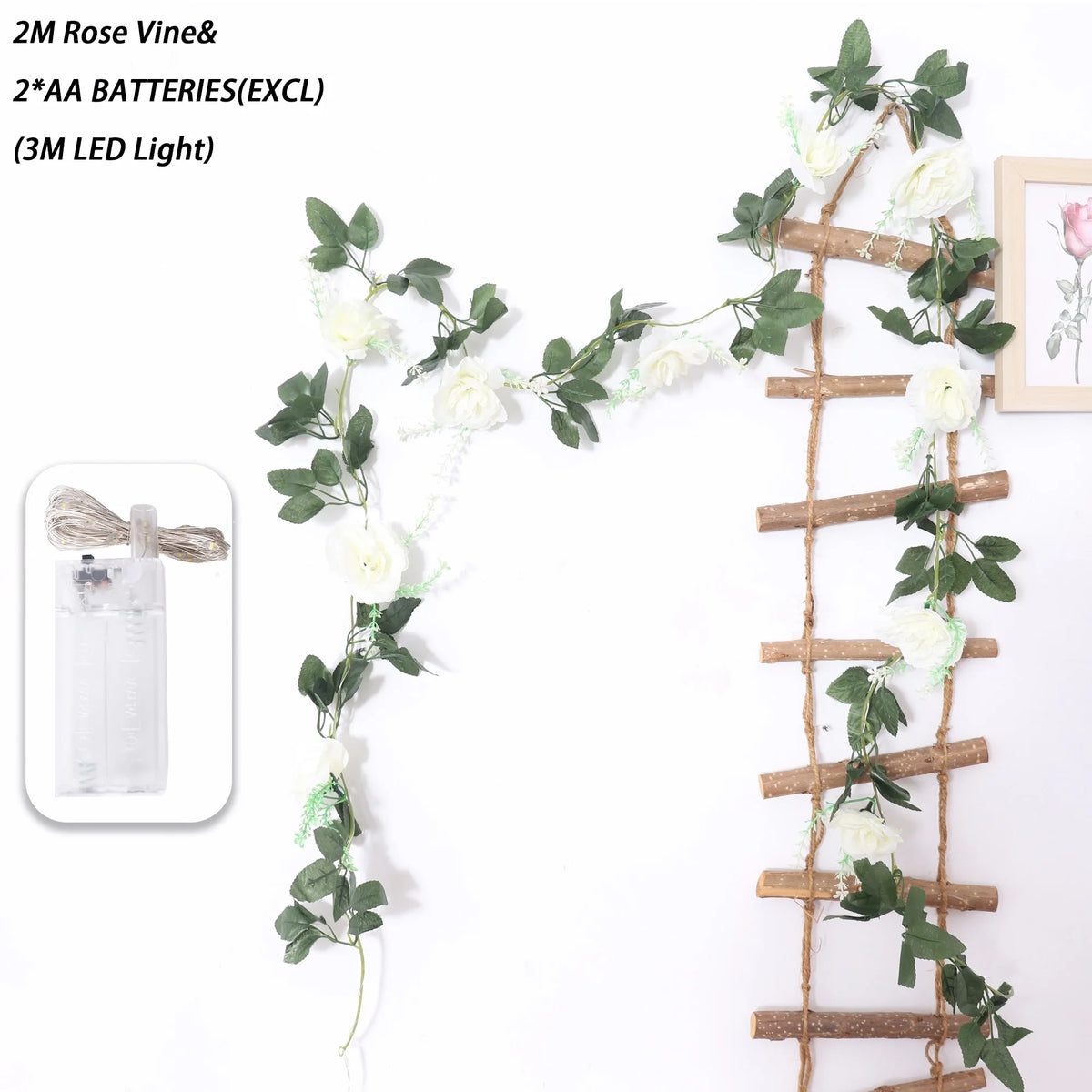 Rose LED Vine Light String – Artificial Flower Wedding Decor LED Floral Vine Light Babs White 2