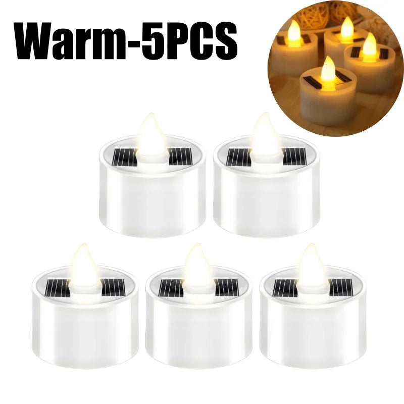 Solar Flameless Flickering Tea Lights for Outdoor & Home Decor Solar Flameless Candles Babs Warm-5PCS