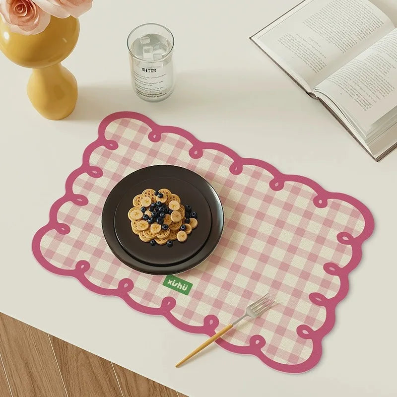 Checkered Frill Edge Diatom Mud Placemat | Kitchen Table Decor Dining Placemat Babs B 30x40cm 12x16 inch rectangle