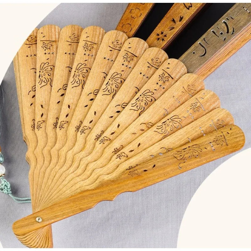 Vintage Hollow-Carved Wooden Folding Fan | Classical Decor Gift Decorative Folding Fan Babs